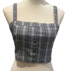 Hollister Gray White Plaid Crop Top Smocked Back Size Small Adjustable  Straps